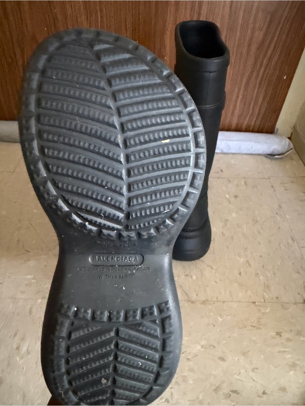Balenciaga Matte Black Embossed Rubber Boots - Picture 4 of 4